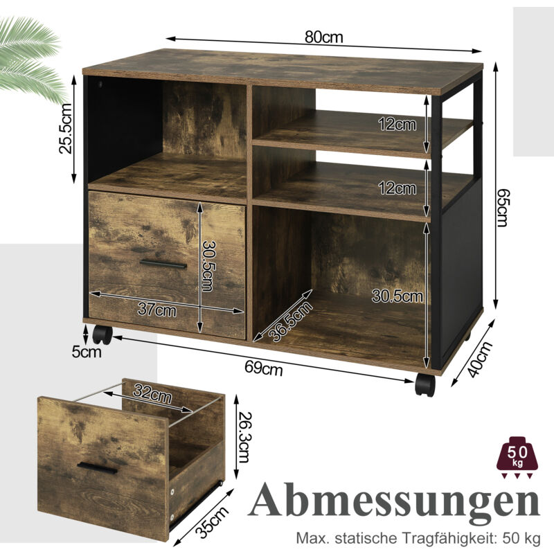 Mobiler Aktenschrank GOPLUS Rollcontainer Mit 3 Sch Produktbild-Vorschau 5