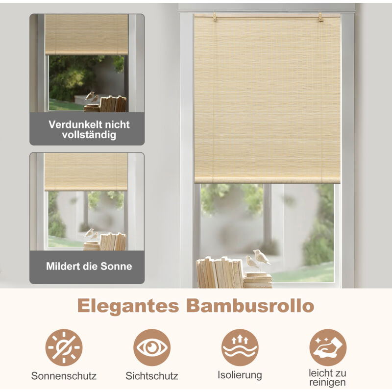 WOLTU Bambusrollo Bambus Sichtschutz Rollo Sonnenschutz Seitenzugrollo  Jalousie Raffrollo Lichtfilter Belftung Rollo fr Terrasse, Garten, Kche,  70x160cm, Natur