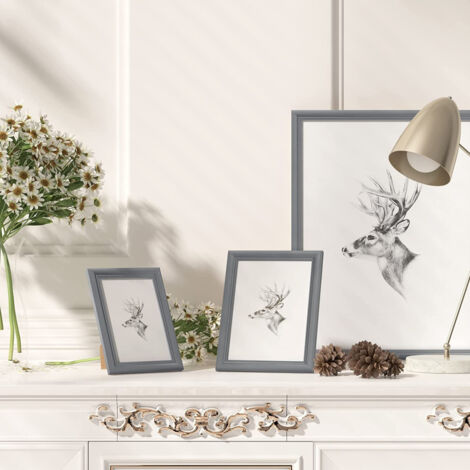 WOLTU 5er Set 10x15cm Bilderrahmen Artos Stil Holz Rahmen Fotogalerie Glasscheibe, Grau