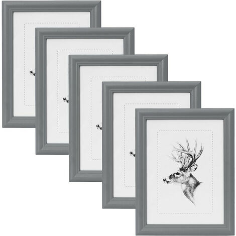 WOLTU 5er Set 15x20cm Bilderrahmen Artos Stil Holz Rahmen Fotogalerie Glasscheibe, Grau