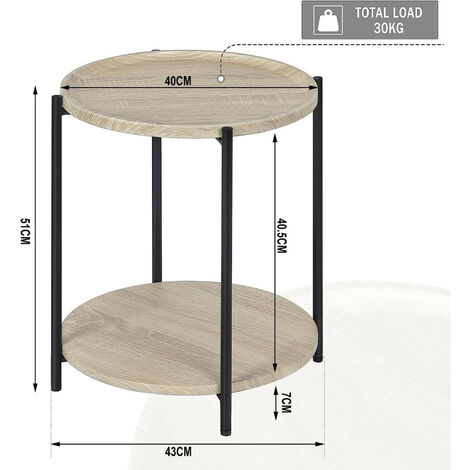 WOLTU Couchtisch rund, Beistelltisch mit 2 Ablagen, Wohnzimmertisch mit Abnehmbarer Tischplatte, Nachttisch Sofatisch Telefontisch für Wohnzimmer Schlafzimmer, aus MDF Metall, helle Eiche