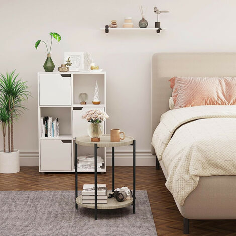 WOLTU Couchtisch rund, Beistelltisch mit 2 Ablagen, Wohnzimmertisch mit Abnehmbarer Tischplatte, Nachttisch Sofatisch Telefontisch für Wohnzimmer Schlafzimmer, aus MDF Metall, helle Eiche