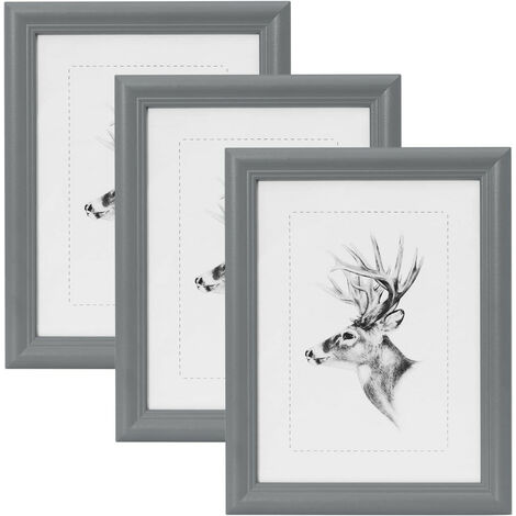 WOLTU 3er Set 20x30cm Bilderrahmen Artos Stil Holz Rahmen Fotogalerie Glasscheibe, Grau