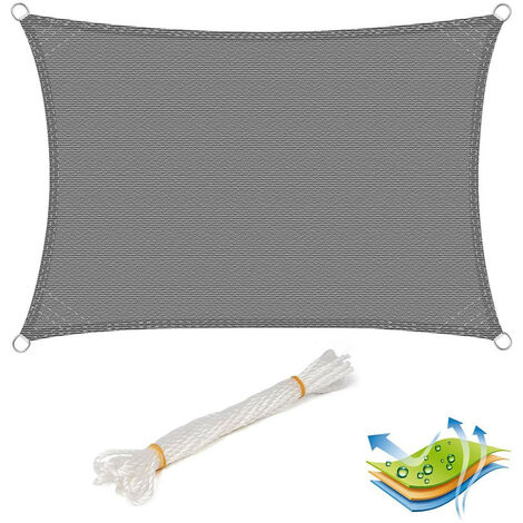 Sonnensegel Rechteck 3,5x5m Grau atmungsaktiv Sonnenschutz HDPE Windschutz mit UV Schutz für Garten Terrasse Camping