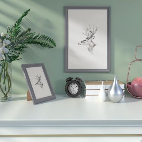 WOLTU 3er Set 21x29.7cm Bilderrahmen Artos Stil Holz Rahmen Fotogalerie Glasscheibe, Grau