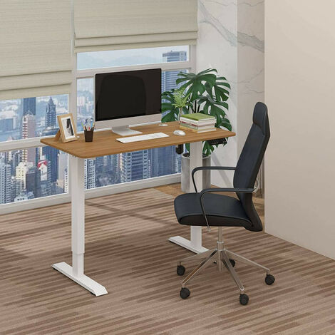 WOLTU Höhenverstellbar Schreibtisch Elektrisch mit Tischplatte 120 x 60 cm und 4 Memory-Steuerungen Eiche + Weiß Gestell