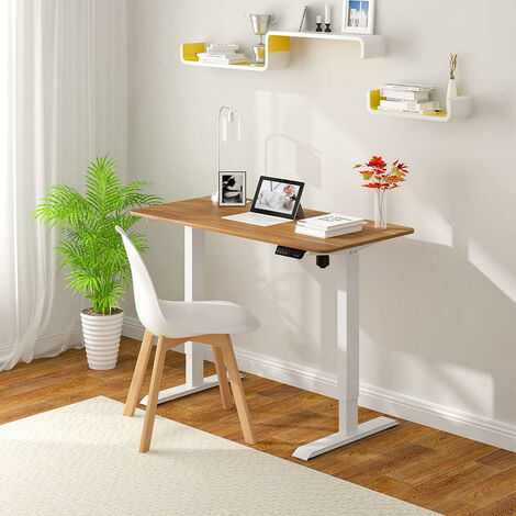 WOLTU Höhenverstellbar Schreibtisch Elektrisch mit Tischplatte 120 x 60 cm und 4 Memory-Steuerungen Eiche + Weiß Gestell