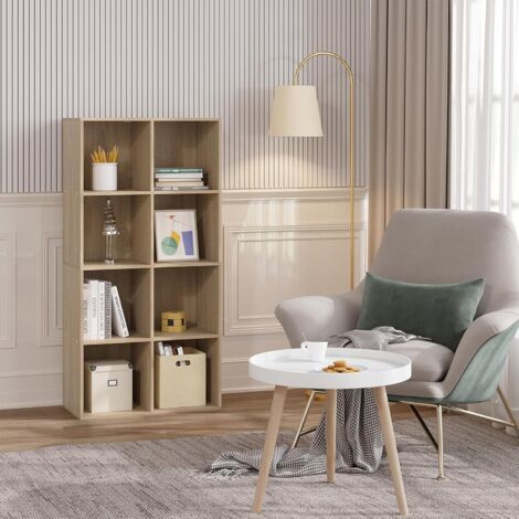 WOLTU Bücherregal 8 Fächer, Standregal helle Eiche, freistehendes Würfelregal, Büroregal Aktenregal Aufbewahrungsregal Raumteiler, 60x121x29,5 cm (BxHxT)
