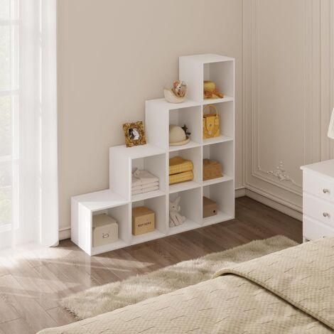WOLTU Bücherregal weiß, Raumteiler, Stufenregal, Treppenregal, Würfelregal, mit 10 Fächern, Standregal, Aufbewahrungsregal für Bücher Spielzeug Wohnzimmer, 120x120x30cm (1/5)