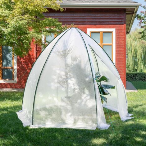 WOLTU Überwinterungszelt 240x200x240 cm Foliengewächshaus mit Mesh-Fenster Anzuchtzelt aus lichtdurchlässiger PE-Gitterfolie Weiß