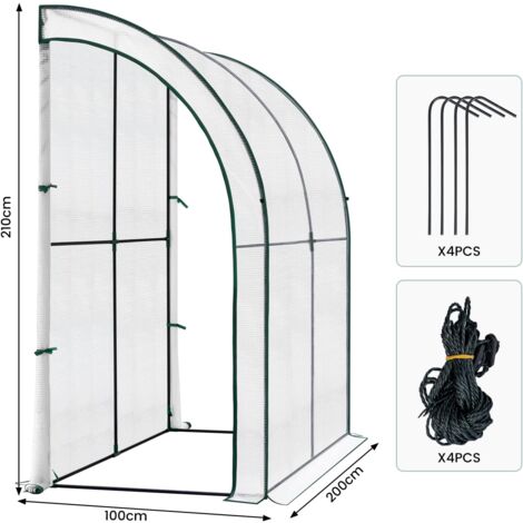 WOLTU Gewächshaus 200x210x100cm Foliengewächshaus Anlehngewächshaus Tomatengewächshaus Weiß