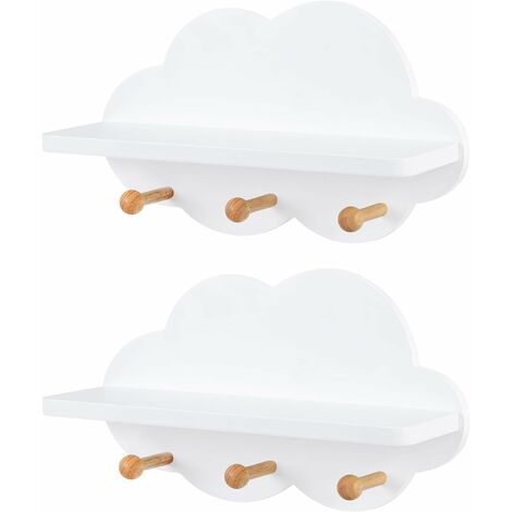 WOLTU 2er Set Wolkenregal mit Haken Wandregale Schweberegal Hängeregal Wanddeko Weiß für Kinderzimmer Deko