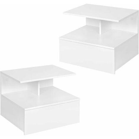 WOLTU 2x Nachtschrank Nachttisch hängend Weiß Nachtkästchen, offenem Fach, Wandkonsole Hängeschrank Schweberegal 40x31x35 cm