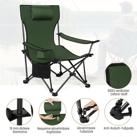 WOLTU 1x Campingstuhl Angelstuhl ultraleichter Stuhl Liegestuhl mit Lehne  Fußstütze Getränkehalter belastbar 150 kg aus Oxford