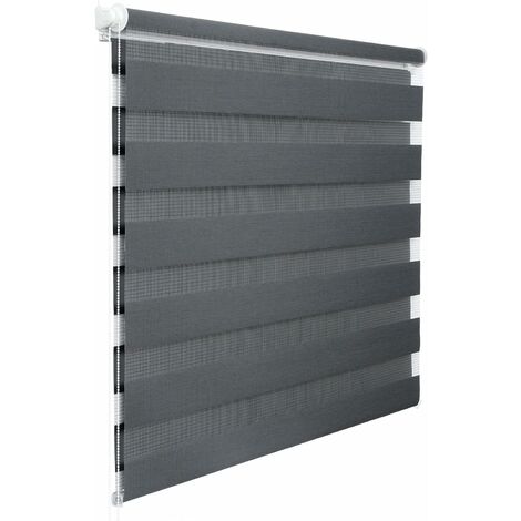 WOLTU Doppelrollo Klemmfix ohne Bohren, Duo Rollo Zebrarollo Fensterrollo Klemmrollo Seitenzugrollo Easyfix lichtdurchlässig und verdunkelnd Rollos für Fenster und Tür, Dunkelgrau 110x120 cm (BxH)