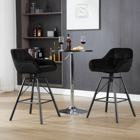 WOLTU Barhocker 2er Set Barstuhl mit Rückenlehne Samt Gepolstert Stoffsitz 360° drehbar Bistrohocker Tresenhocker mit Fußstütze 4 Beinen Schwarz