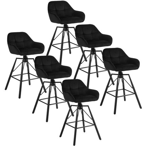 WOLTU Barhocker 6er Set Barstuhl mit Rückenlehne Samt Gepolstert Stoffsitz 360° drehbar Bistrohocker Tresenhocker mit Fußstütze 4 Beinen Schwarz