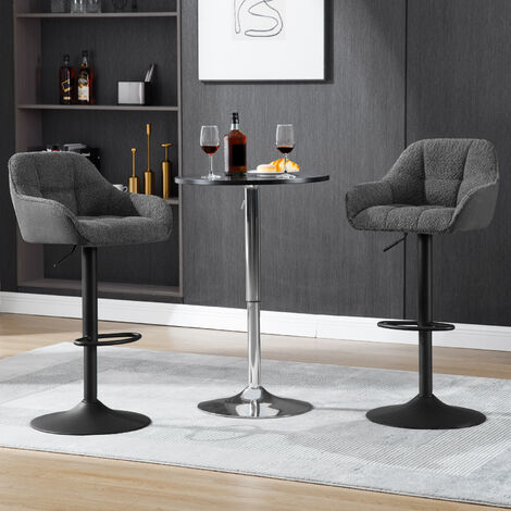 WOLTU 2er Barhocker Barstuhl höhenverstellbar Drehbare Bistrohocker Küchenhocker aus Samtstoff Tresenhocker mit Lehne Fußstütze Chenille Cord Metall Dunkelgrau (1/5)