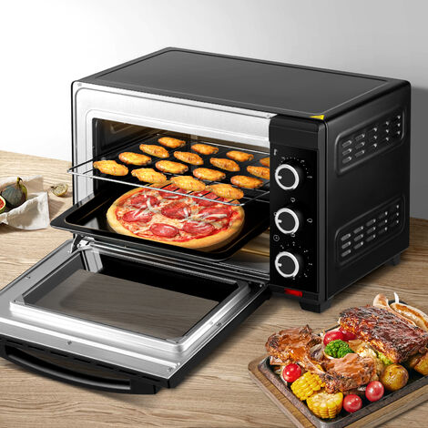 WOLTU Mini Backofen 28L, Pizzaofen inkl. Backblech Grillrost Krümelblech Rostheber, 1600 W, 100-230 °C, Timer 0-60 Min, 3 Heizmodi Schwarz