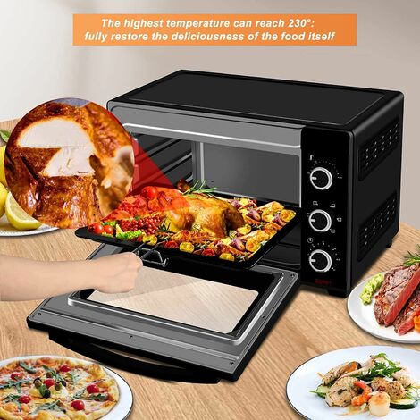 WOLTU Mini Backofen 32 Liter, 1600 Watt Toasterofen Herausnehmbares, 5 Heizmodi, Doppelglastür Pizzaofen mit Drehspieß Backblech Grillrost Krümelblech Rostheber, schwarz