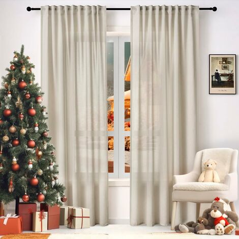 WOLTU 2er Gardinen Leinenoptik Vorhänge Halbtransparent Gardine mit Kräuselband für Schlafzimmer Wohnzimmer 135x245 cm Sand