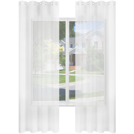 WOLTU 2er Gardinen Leinenoptik Vorhänge Halbtransparent Gardine mit Kräuselband für Schlafzimmer Wohnzimmer 135x225 cm Weiß
