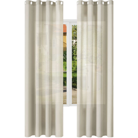 WOLTU 2er Gardinen Leinenoptik Vorhänge Halbtransparent Gardine mit Ösen für Schlafzimmer Wohnzimmer 135x245 cm Sand