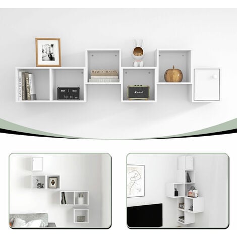 WOLTU Wandregal hängend Regal Wand Eckregal mit 6 Ablagefächern Hängereral Schweberegal Bücherregal Küchenregal für Wohnzimmer Weiß