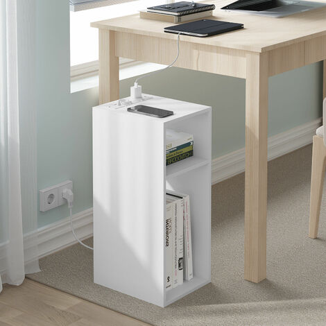 WOLTU 1x Nachttisch Beistelltisch mit Ladefunktion Couchtisch mit 2 Steckdosen, 2 USB-Anschlüssen, Stauraum, 2 offene Fächer, für Schlafzimmer, Wohnzimmer 25x30x60cm Weiß