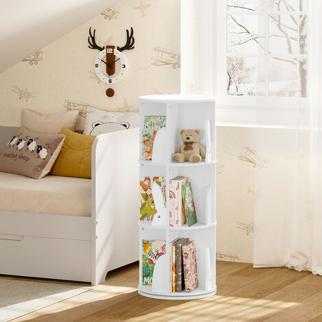 WOLTU Bücherregal Kinder mit 4 Ebenen drehbares Kinderregal Spielzeugregal Aufbewahrungsregal Kinderbücherregal Standregal Drehregal für freistehend Kinderzimmer Wohnzimmer Weiß