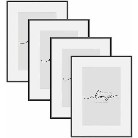 WOLTU 4er Bilderrahmen 13x18cm Fotorahmen mit Ständer Aluminium Silber Matt Posterrahmen mit Passepartout Aufhängen/Aufstellen, Metall Rahmen mit Plexiglas, Schwarz