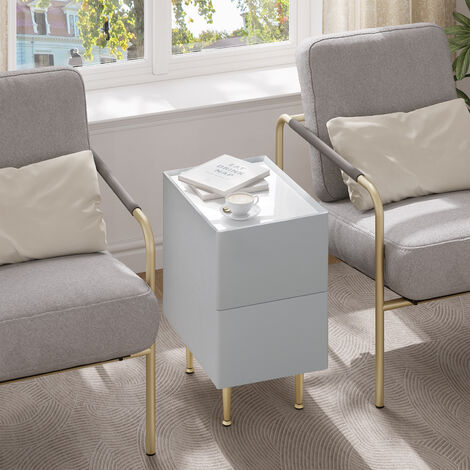 UEV Nachttisch 2er Set – Mit 2 Schubladen, Wellen-Design, Goldene Griffe, 50x40x60 Cm