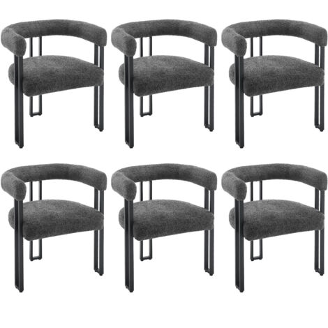 WOLTU 6er Esszimmerstühle Küchenstuhl Polsterstuhl mit Armlehnen, Sessel bequem modern, Sitzfläche aus Chenille, für Wohnzimmer, Esszimmer, Schlafzimmer, Dunkelgrau (1/5)
