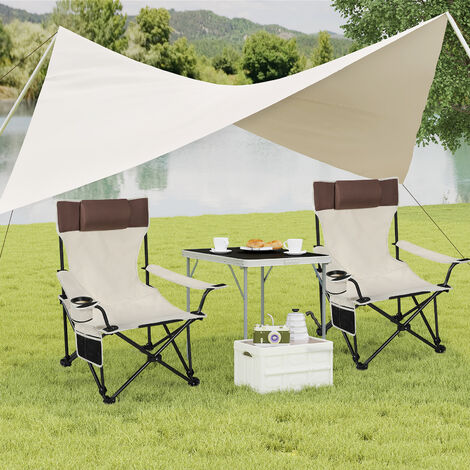 WOLTU Campingstuhl 2er Set Faltbar Anglerstuhl bis 150kg belastbar, Klappstuhl mit Armlehne und Getränkehalter, für Camping Strand Grillen Angeln Outdoor, Beige