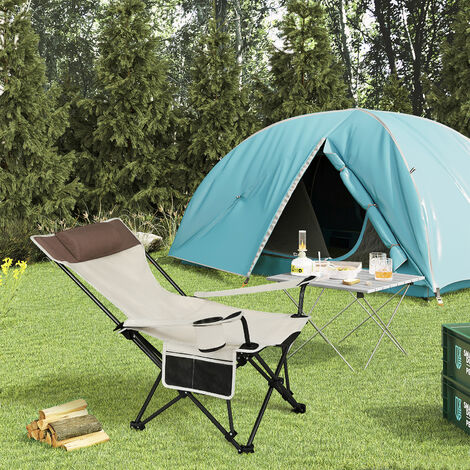 WOLTU 1x Campingstuhl Faltbar Anglerstuhl bis 150kg belastbar, Klappstuhl mit Armlehne und Getränkehalter, für Camping Strand Grillen Angeln Outdoor, Beige