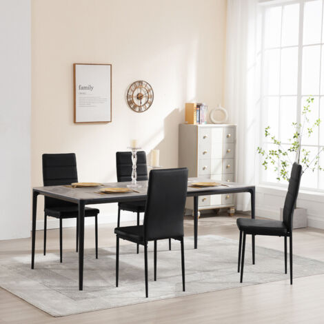 WOLTU Esszimmerstühle 4er Set Küchenstuhl Polsterstuhl mit hoher Rückenlehne Metallbeinen, Schminkstuhl Wohnzimmerstühle aus Kunstleder, für Esszimmer Küche Wohnzimmer, Schwarz (1/5)