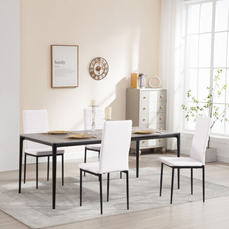WOLTU Esszimmerstühle 4er Set Küchenstuhl Polsterstuhl mit hoher Rückenlehne Metallbeinen, Schminkstuhl Wohnzimmerstühle aus Kunstleder, für Esszimmer Küche Wohnzimmer, Weiß (1/5)
