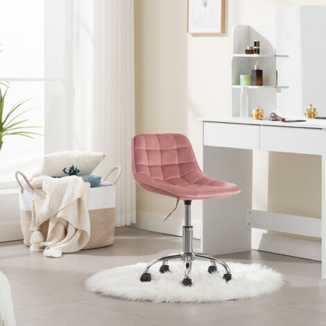 WOLTU Bürostuhl Arbeitshocker Schminkstuhl mit Rollen, 360° drehbar höhenverstellbar, Sitzhocker aus Samt, niedriger Barhocker ergonomisch, Rosa