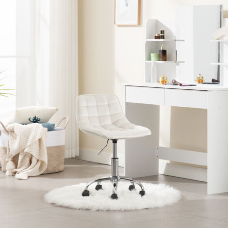WOLTU Bürostuhl Arbeitshocker Schminkstuhl mit Rollen, 360° drehbar höhenverstellbar, Sitzhocker aus Samt, niedriger Barhocker ergonomisch, Creme