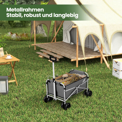 WOLTU Bollerwagen Faltbar mit Bremsen Doppelrädern, Handwagen Transportwagen Gartenanhänger bis 80 kg belastbar, für Garten Strand Camping, Dunkelgrau
