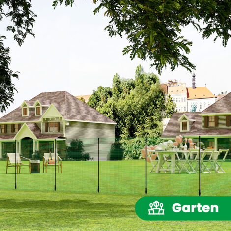 WOLTU Geflügelnetz Gartenzaun Hundezaun Steckzaun Campingzaun mit 15 Pfählen Windenseilen Erdnägeln Kabelbindern, 25x1,2 m, Grün