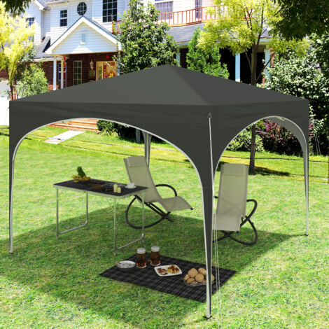 WOLTU Pavillon 3x3m, Gartenzelt Pop-Up wasserdichter Faltpavillon, Partyzelt Sonnenschutz Event Gazebo auf Terrasse Camping mit Halbmonddach Pagodenzelt des Halbkreises aus Oxford Metallrahmen, Grau