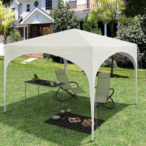 WOLTU Pavillon 3x3m, Gartenzelt Pop-Up wasserdichter Faltpavillon, Partyzelt Sonnenschutz Event Gazebo auf Terrasse Festival mit Halbmonddach Pagodenzelt des Halbkreises aus Oxford Metallrahmen, Beige