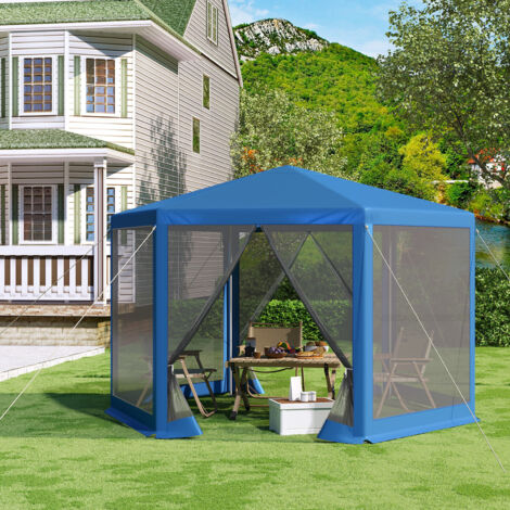 WOLTU Pavillon, Partyzelt Gartenzelt Gazebo mit Seitenwänden Moskitonetz, Gartenlaube Pavillon, einfacher Aufbau ohne Werkzeug,  für Garten, Terrassen, 3.8x3.3m, Blau