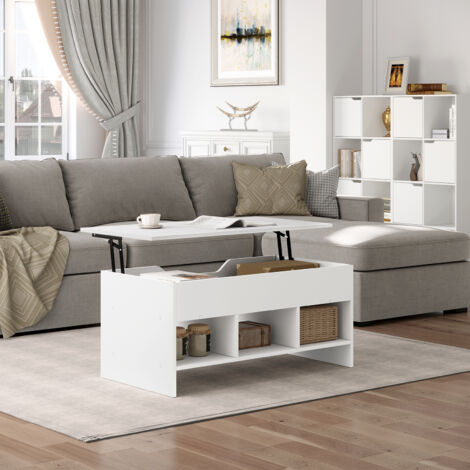 WOLTU Couchtisch Höhenverstellbar, Kaffeetisch mit Hebeplatte, Beistelltisch mit versteckem Stauraum, Wohnzimmertisch Sofatisch ausziehbar, Lift-Top-Tisch, aus Holzwerkstoff, Weiß