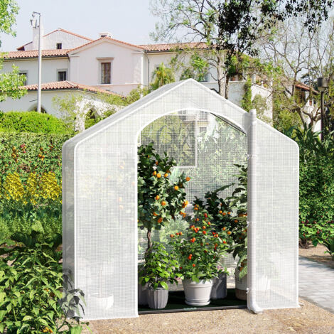 WOLTU Gewächshaus Foliengewächshaus Tomatenhaus Winterfest mit Schwarzer PE-Gewebeboden, gewächshaus Folie für Aufzucht Tomaten, mit Tür Fenstern, aus Stahlrohr PE, 200x80x200cm, Weiß
