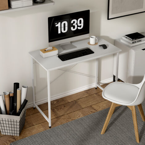 WOLTU Schreibtisch Computertisch Bürotisch mit Metallgestell, PC-Schreibtisch für Büro Homeoffice Arbeitszimmer Schlafzimmer, aus Holzwerkstoff, 100x50x75.5cm, Weiß