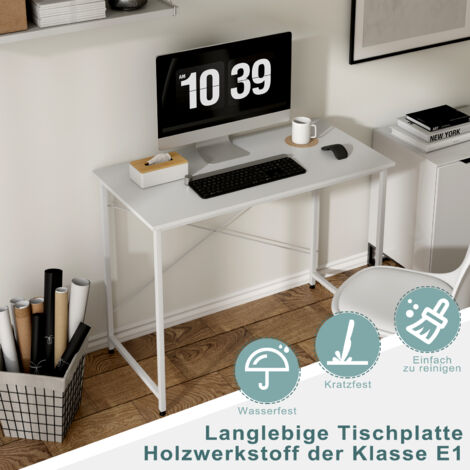 WOLTU Schreibtisch Computertisch Bürotisch mit Metallgestell, PC-Schreibtisch für Büro Homeoffice Arbeitszimmer Schlafzimmer, aus Holzwerkstoff, 100x50x75.5cm, Weiß
