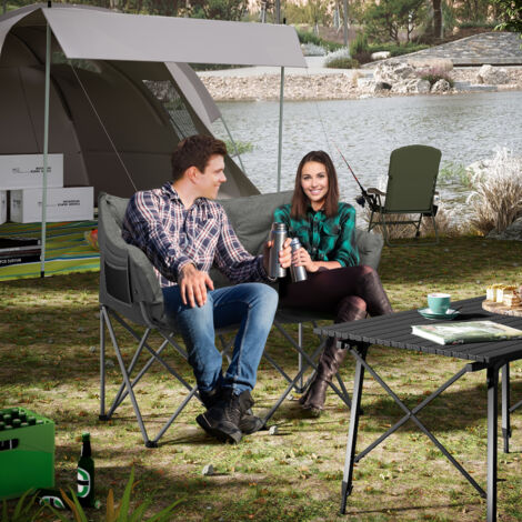 WOLTU faltbar Campingstuhl für 2 Personen, Camping Faltsofa bis 300kg belastbar, Campingsofa gepolstert, Campingsessel klappbar für Outdoor Garten Balkon, Dunkelgrau (1/5)