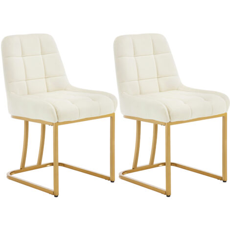 WOLTU 2er Esszimmerstühle Schwingstuhl, Samt Polsterstuhl, Küchenstuhl mit Metallgestell in Bogenform, gepolsterter Stuhl mit Rückenlehne, Wohnzimmerstuhl, Beige